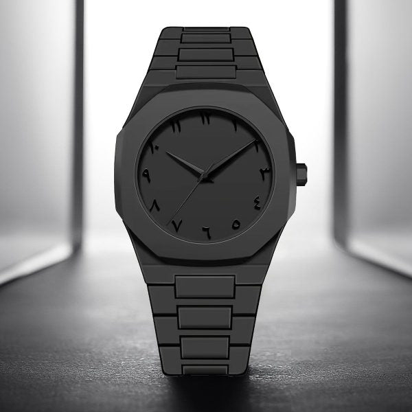Aura watch 2025 New Arabic Aura Watch Black Modern Creative Design Waterproof Stainless Steel Chain Quartz Movement